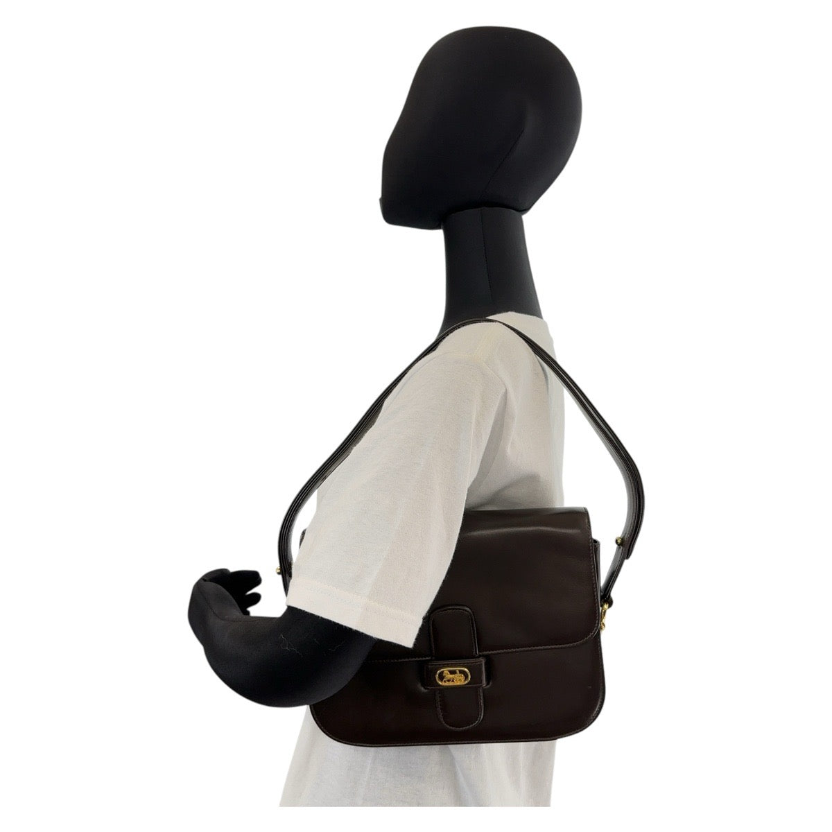 13253
CELINE セリーヌ ヴィンテージ 馬車金具 ブラウン ゴールド金具 レザー ショルダーバッグ レディース