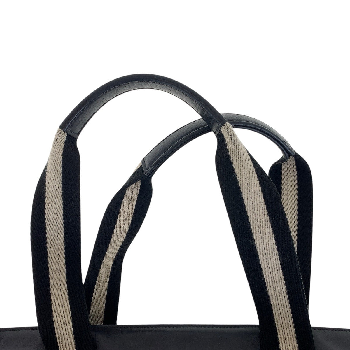 BALLY バリー ストライプ ブラック 黒 ホワイト シルバー金具 レザー トートバッグ ハンドバッグ レディース