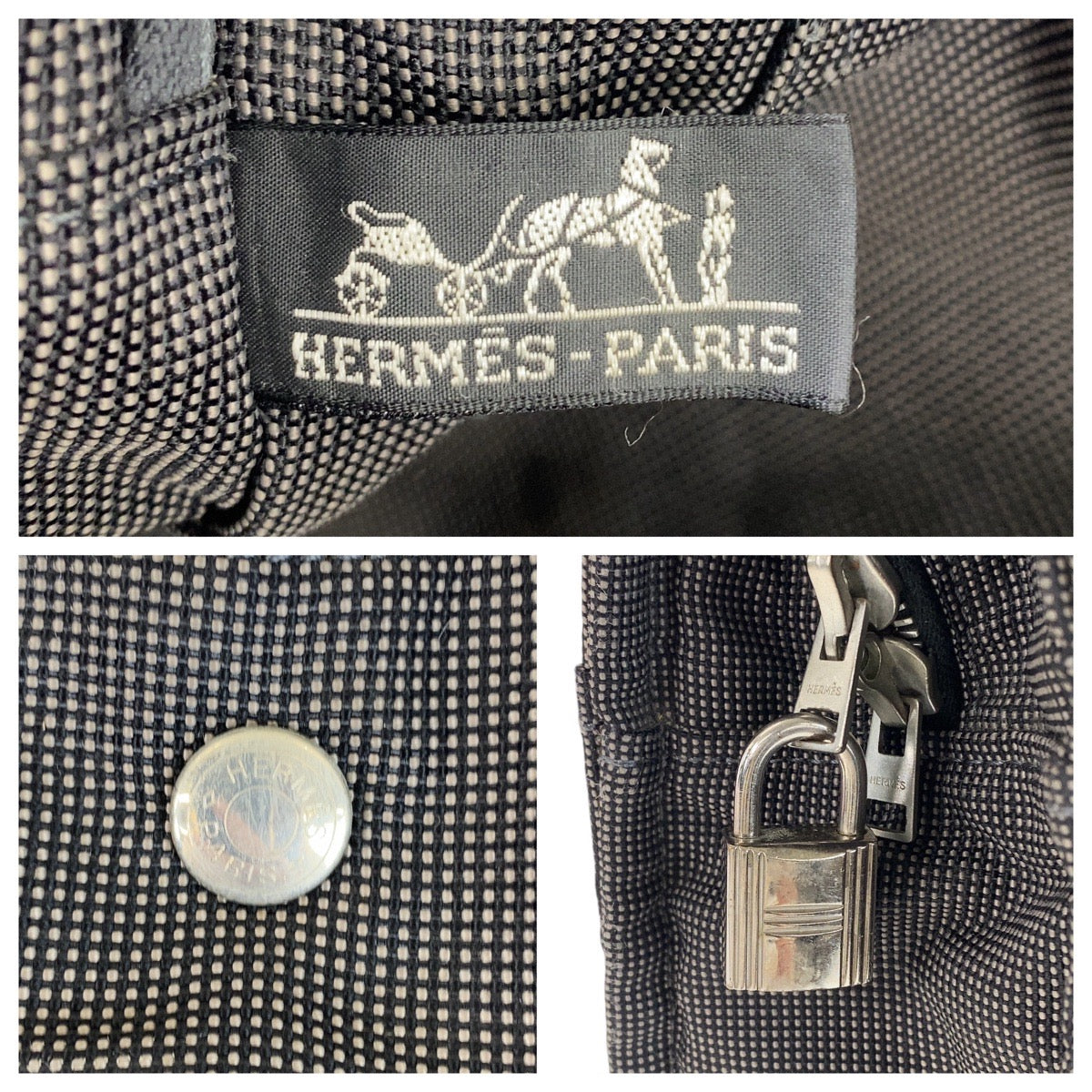 13313
HERMES エルメス エールライントートMM グレー シルバー金具 キャンバス トートバッグ ハンドバッグ レディース
