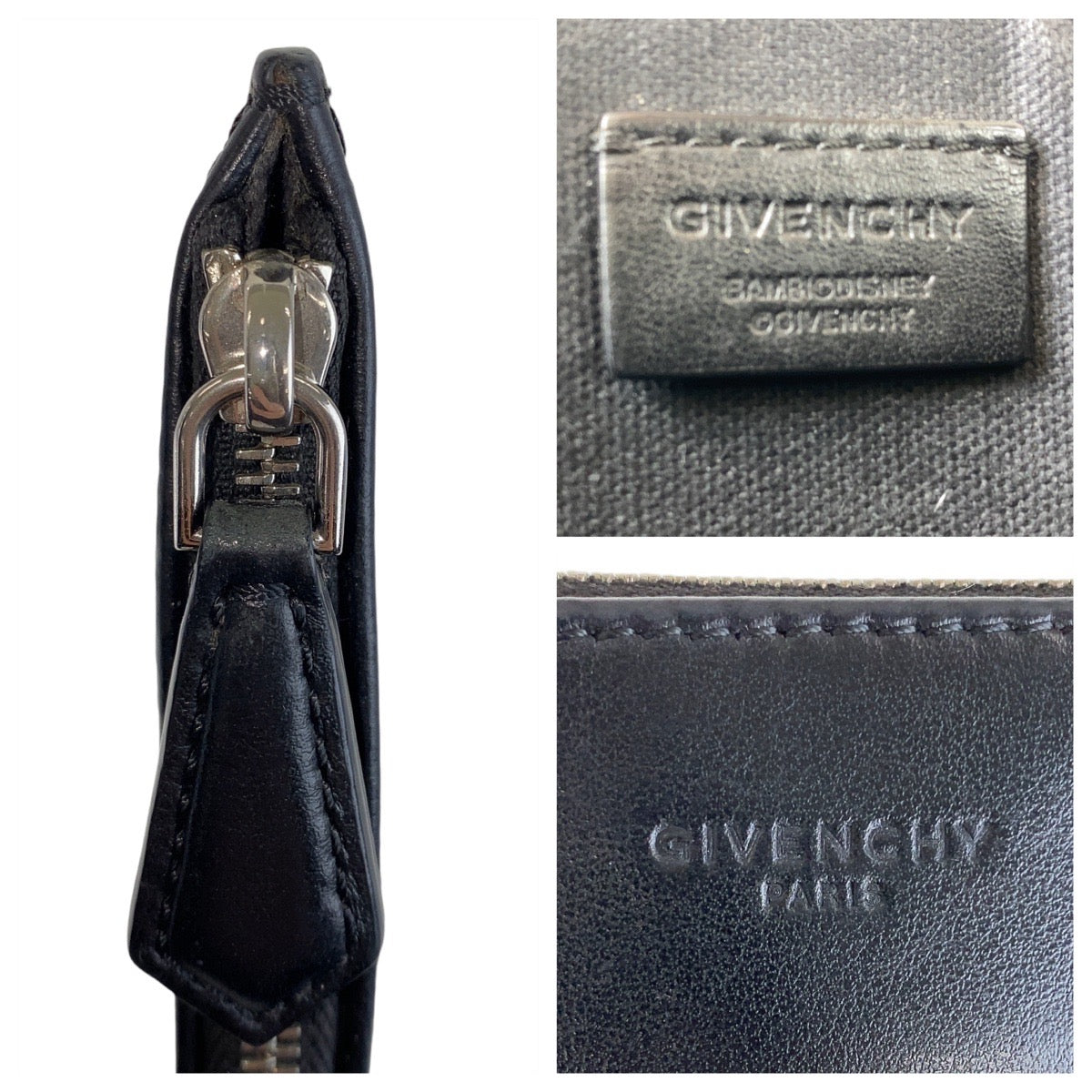 13352
GIVENCHY ジバンシィ バンビ ブラック 黒 シルバー金具 レザー クラッチバッグ セカンドバッグ レディース