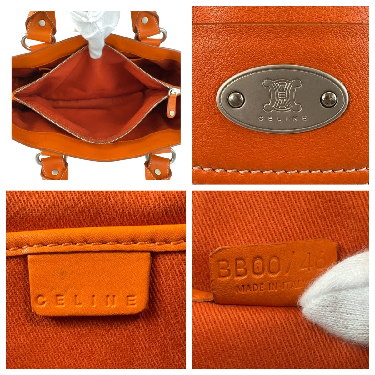 13366
CELINE セリーヌ ブギーバック オレンジ シルバー金具 レザー ハンドバッグ レディース
