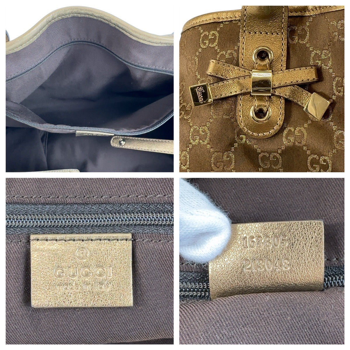 13431
GUCCI グッチ プリンシー GG柄 ブラウン ゴールド金具 サテン / レザー 163805 トートバッグ ショルダーバッグ レディース