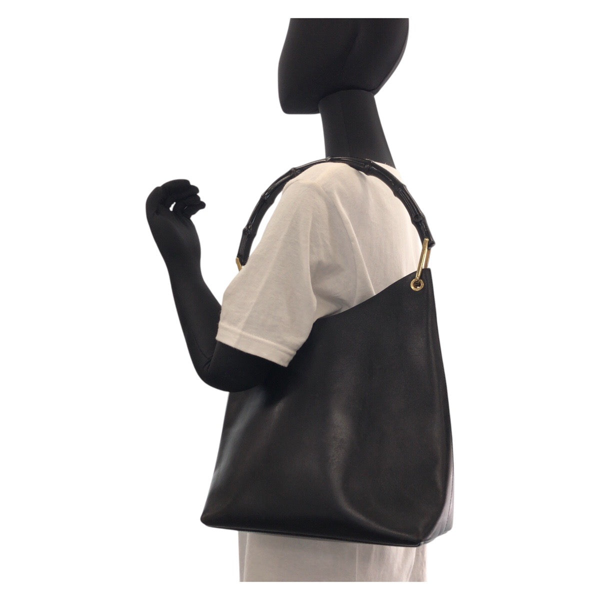 13463
GUCCI グッチ バンブー ポーチ付き ブラック 黒 ゴールド金具 レザー 001 1553 1880 ショルダーバッグ ホーボー レディース