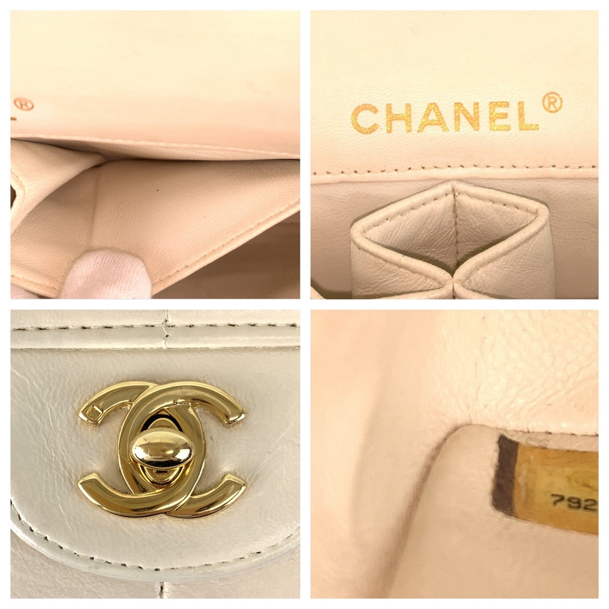 13511
CHANEL シャネル チョコバー ココマーク ターンロック ホワイト ゴールド金具 ラムスキン ショルダーバッグ チェーンショルダーバッグ レディース