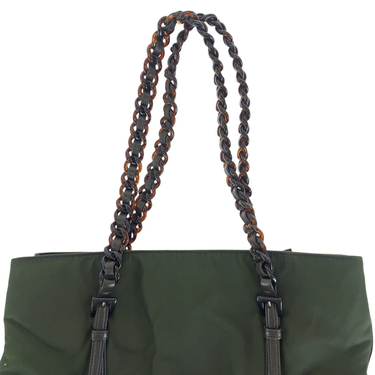13548
PRADA プラダ テスート 三角ロゴプレート カーキ ブラウン シルバー金具 ナイロン / レザー / プラスチック トートバッグ ショルダーバッグ レディース