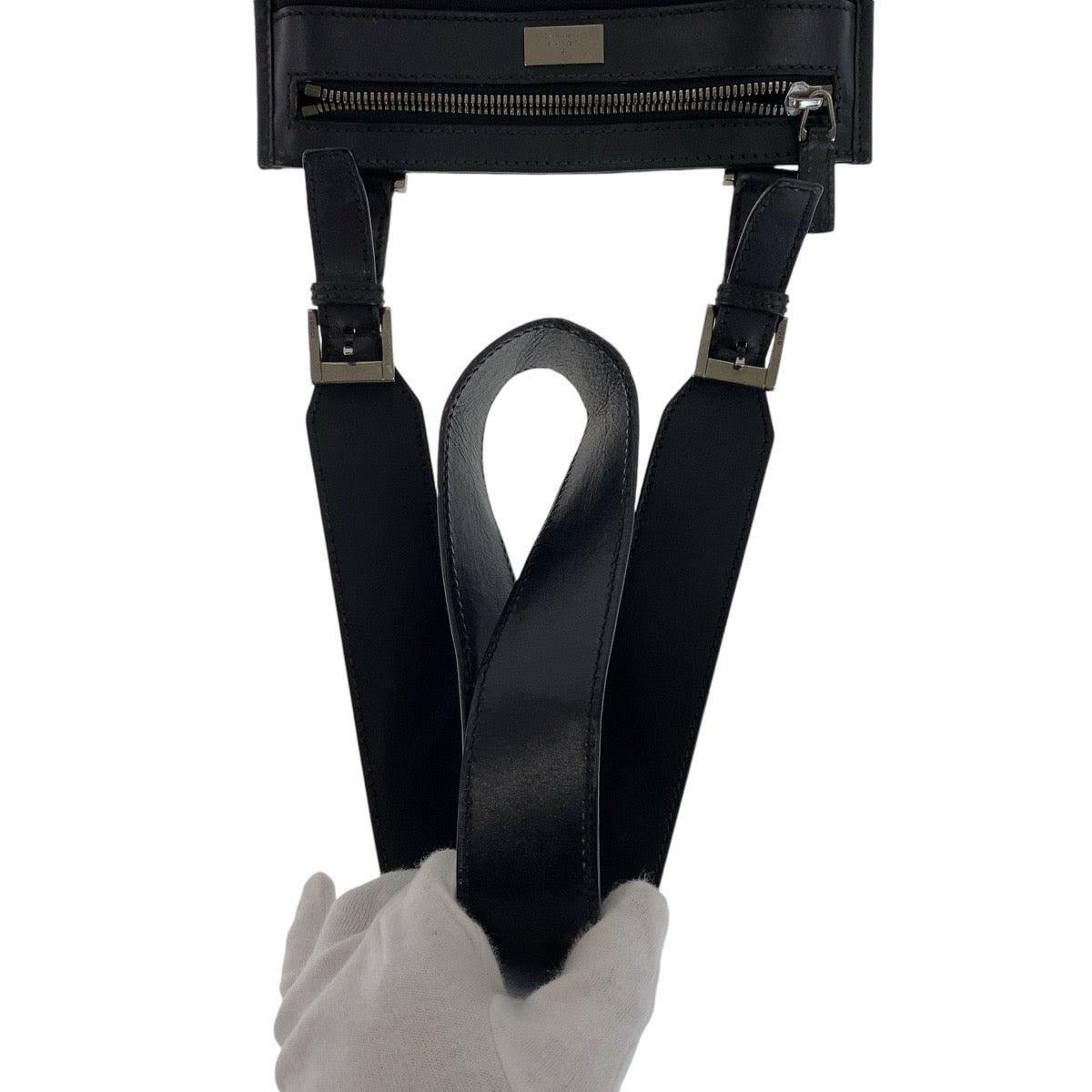 13550
GUCCI グッチ ブラック 黒 シルバー金具 キャンバス / レザー ショルダーバッグ ポシェット レディース
