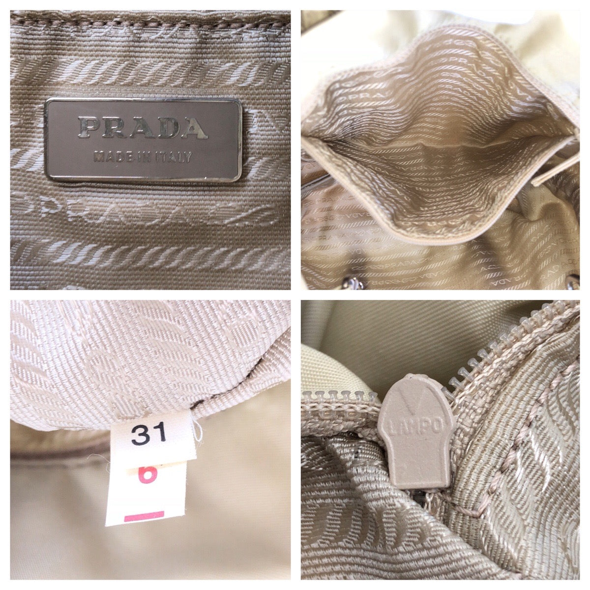 13564
PRADA プラダ テスート 刺繍 ベージュ ナイロン トートバッグ ハンドバッグ レディース