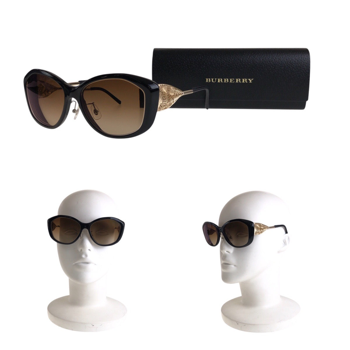 13573
BURBERRY バーバリー ブラック 黒 ゴールド金具 プラスチック B 4208-O-F 3001/8G 5716 135 サングラス 男女兼用 ウェリントン レディース