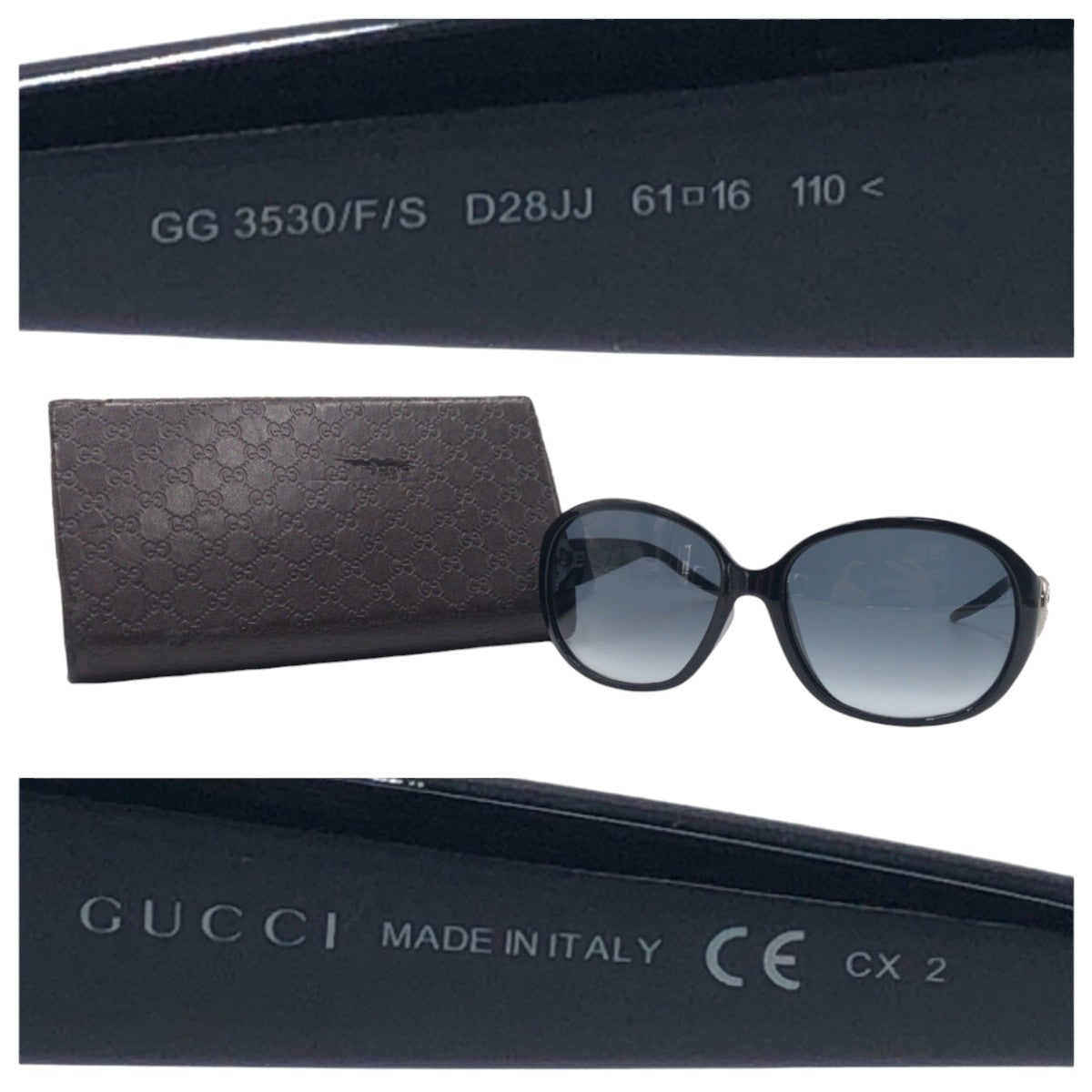 GUCCI グッチ ラインストーン ブラック 黒 プラスチック GG3530 1F/S D28JJ 61◻︎15 110 サングラス ラウンド レディース