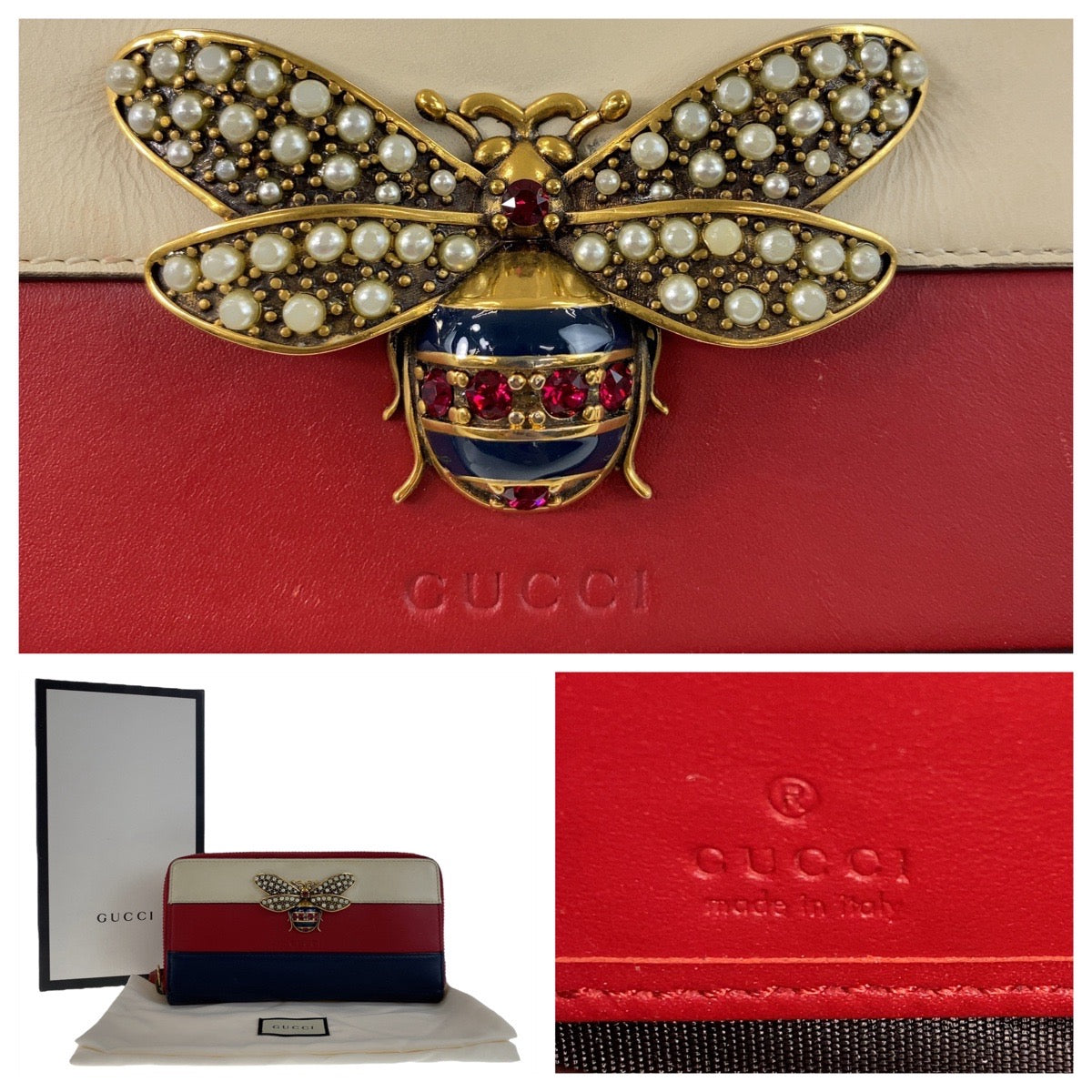 13622
GUCCI グッチ レッド トリコロール ゴールド金具 レザー 長財布 ロングウォレット レディース