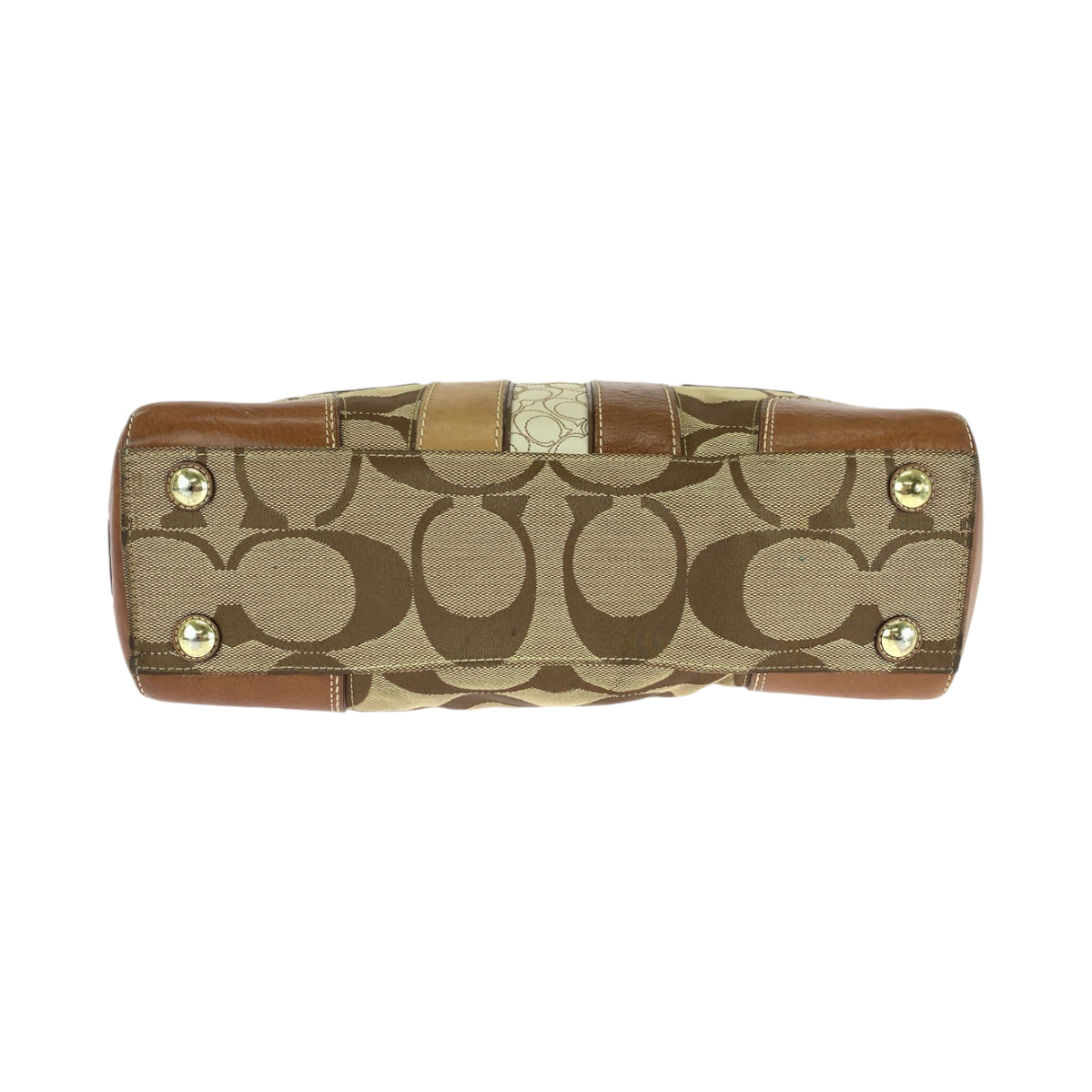 13639
COACH コーチ シグネチャー ブラウン ホワイト ゴールド金具 レザー / キャンバス 11071 ハンドバッグ レディース