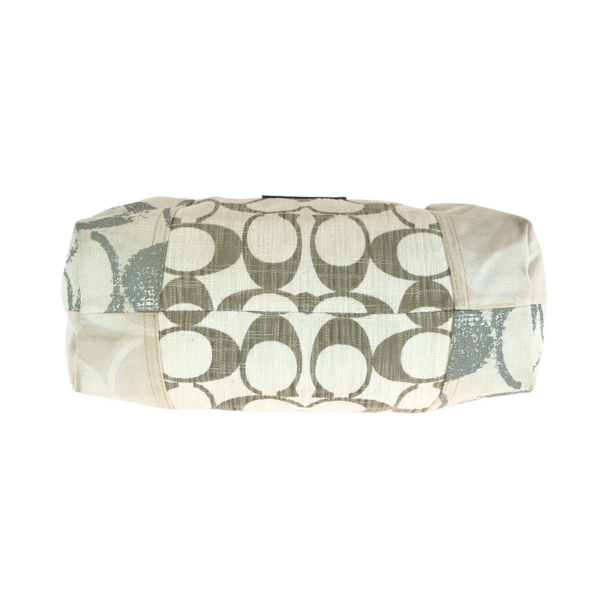 13640
COACH Signature Patchwork Ivory Silver Hardware Canvas Tote Bag Handbag for Women