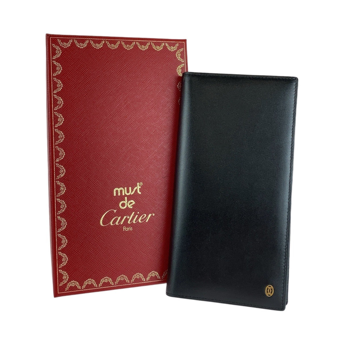 13665
CARTIER カルティエ パシャ ドゥ カルティエ ブラック 黒 ゴールド金具 レザー 長財布 ロングウォレット メンズ