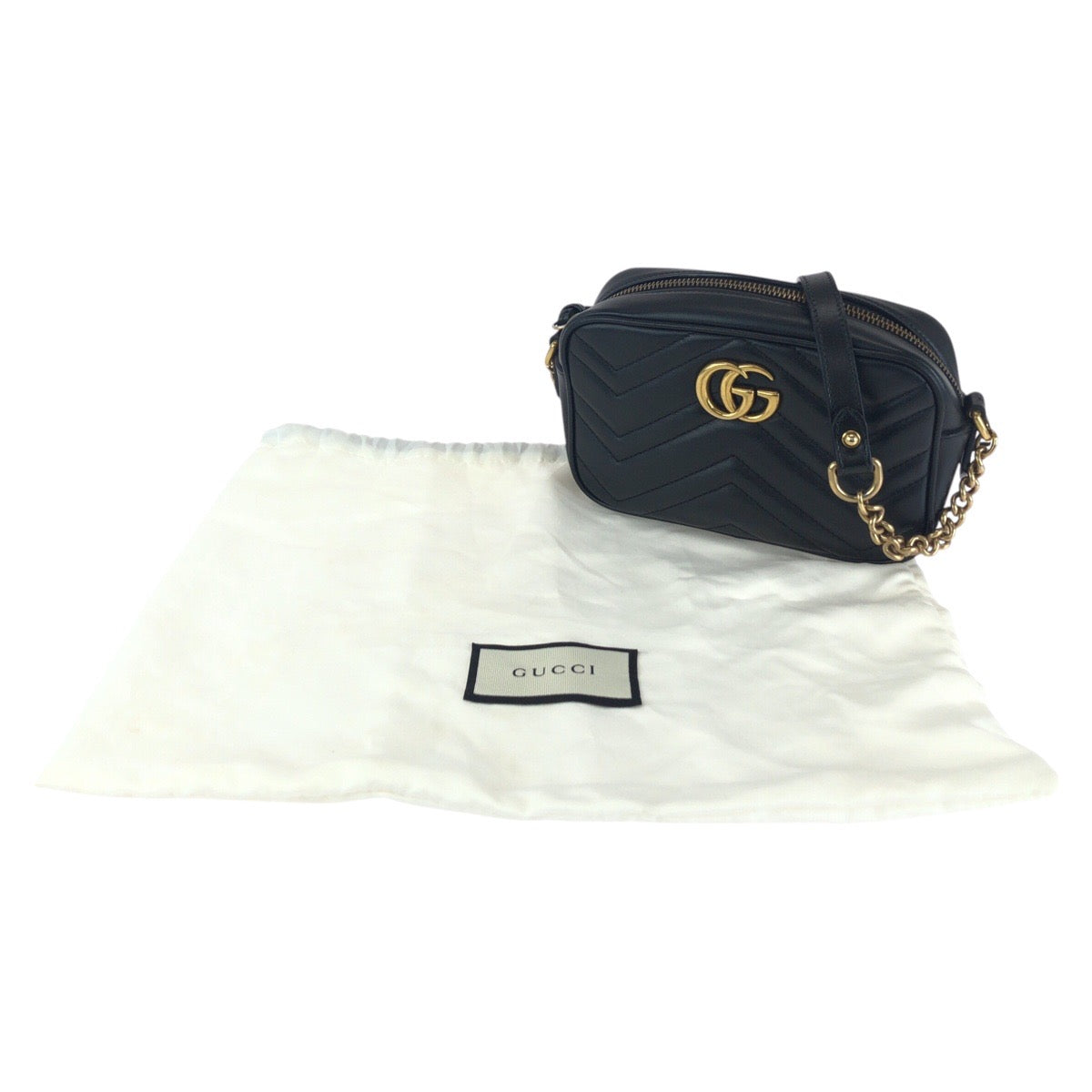 13677
GUCCI グッチ GGマーモント キルティング ブラック 黒 ゴールド金具 レザー 448065 斜め掛け ショルダーバッグ レディース