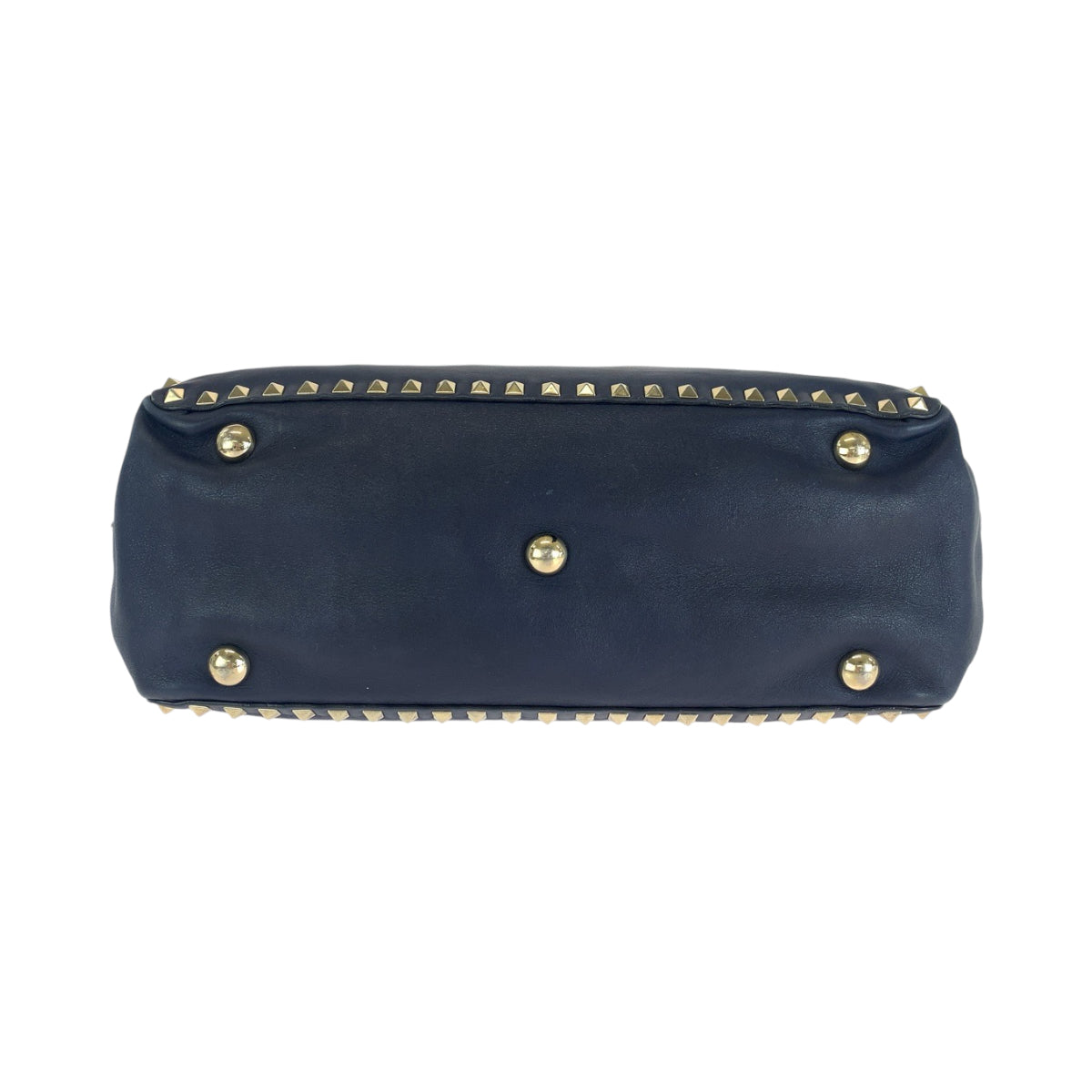 13681
VALENTINO ヴァレンティノ ロックスタッズ ネイビー ゴールド金具 レザー ショルダーバッグ ハンドバッグ レディース