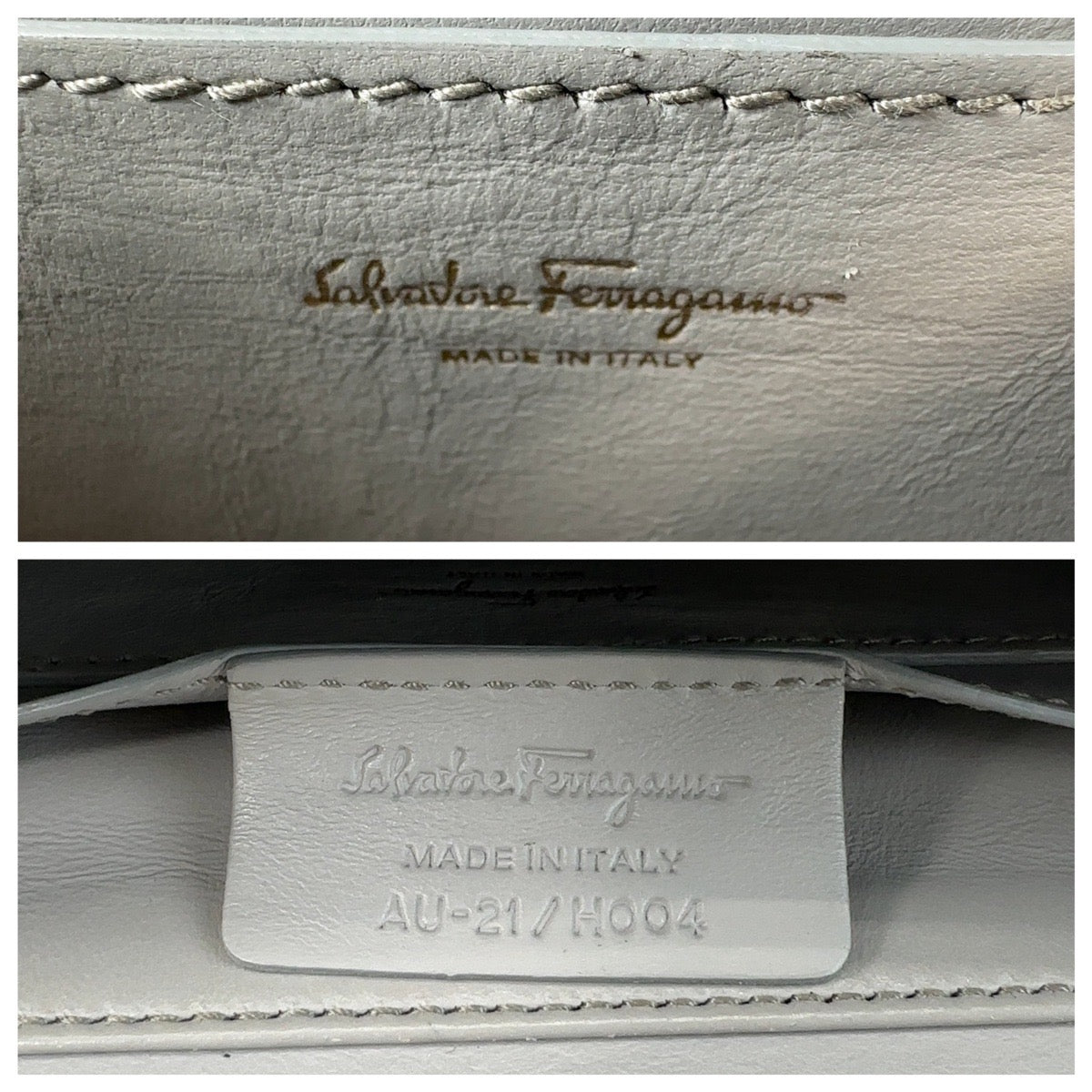 13702
Salvatore Ferragamo サルヴァトーレフェラガモ ガンチーニ グレー ゴールド金具 レザー 斜め掛け ショルダーバッグ ポシェット レディース A38