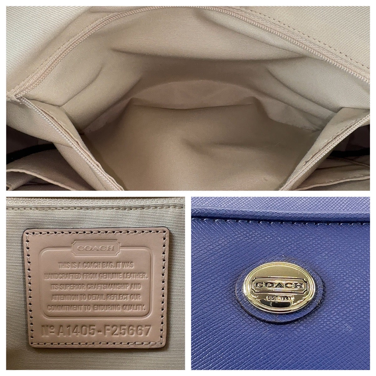 13708
COACH コーチ ブルー シルバー金具 レザー トートバッグ ショルダーバッグ 2way レディース