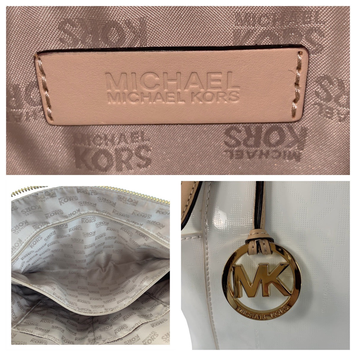 13717
Michael Kors マイケルコース ホワイト ゴールド金具 エナメル トートバッグ ショルダーバッグ レディース AB5