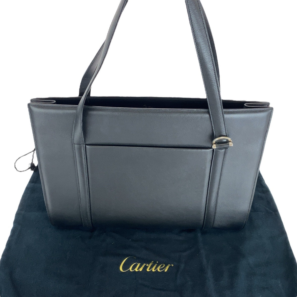 13720
CARTIER カルティエ ブラック 黒 シルバー金具 レザー トートバッグ ショルダーバッグ A4収納 男女兼用 レディース