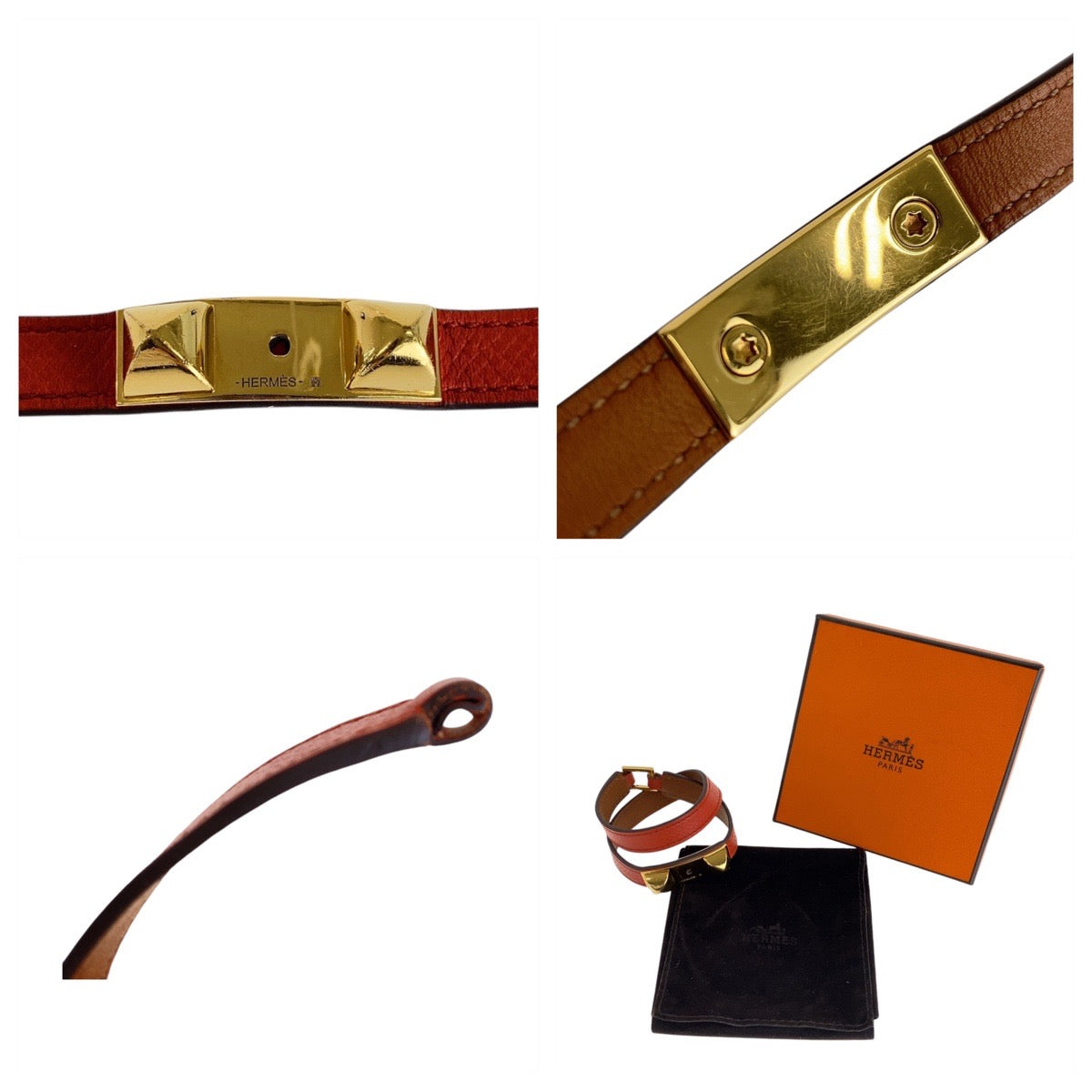 14179
HERMES エルメス リヴァル ドゥブルトゥール オレンジ ゴールド金具 ヴォーエプソン ブレスレット バングル x刻印 レディース