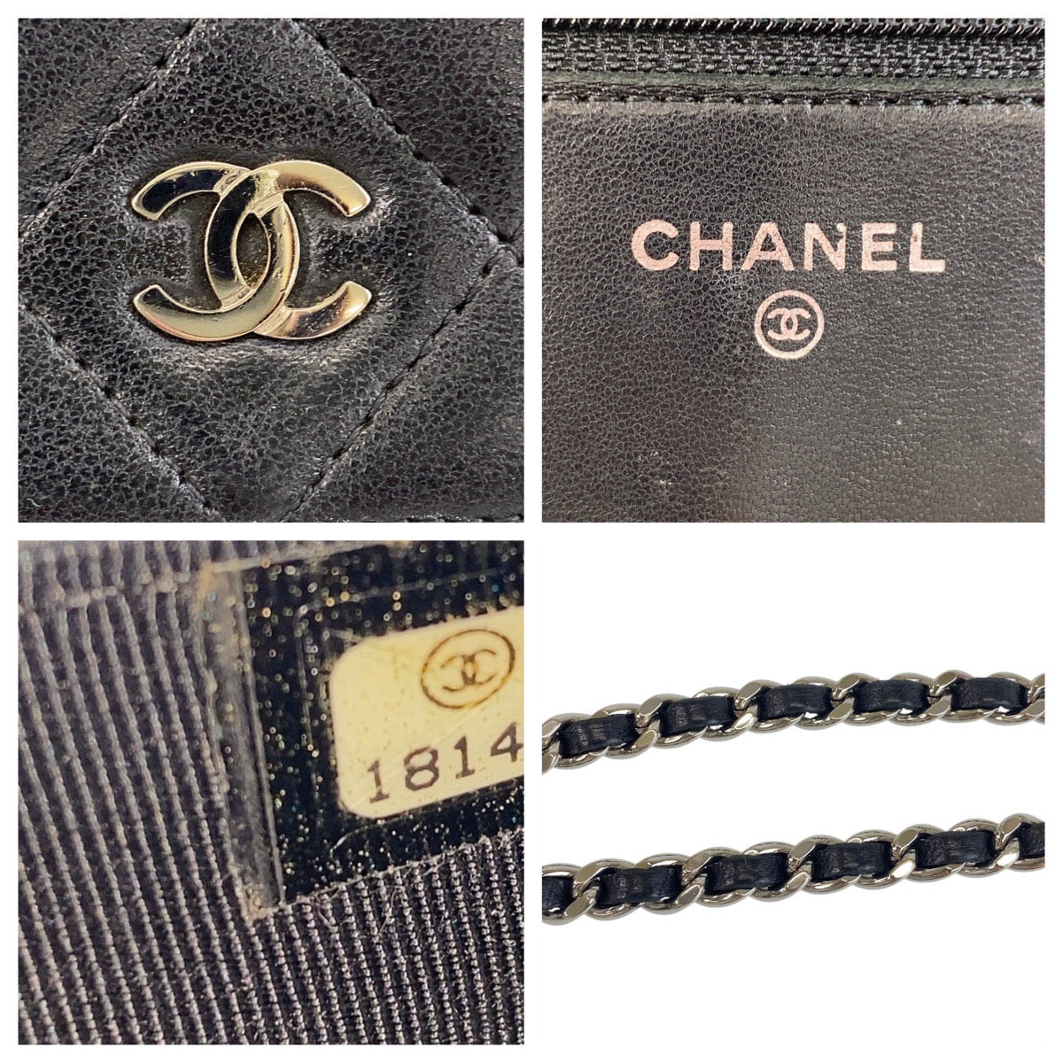 13743
CHANEL シャネル マトラッセ ココマーク ブラック 黒 シルバー金具 ラムスキン 長財布 チェーンウォレット 斜め掛け ショルダーバッグ レディース