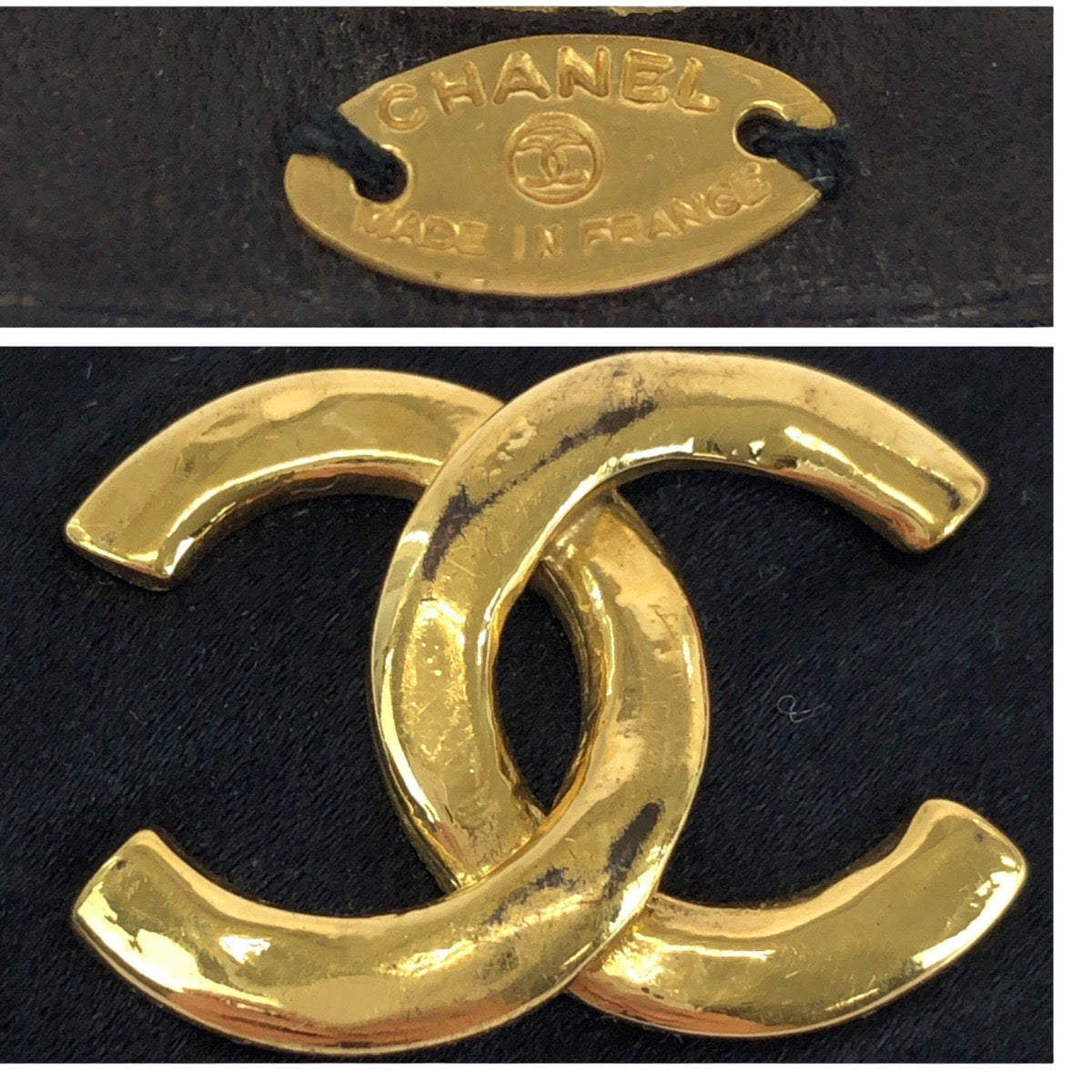 13748
CHANEL シャネル ヴィンテージ ココマーク ブラック ゴールド金具 サテン バレッタ レディース