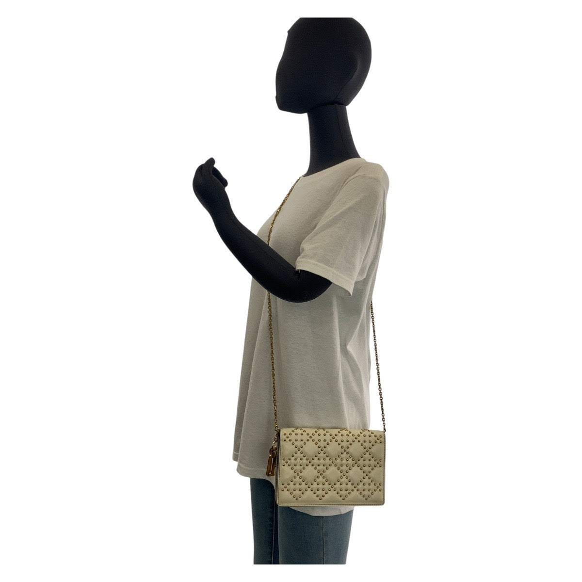 13759
Dior ディオール カナージュ スタッズ ホワイト ゴールド金具 レザー 斜め掛け ショルダーバッグ チェーンウォレット レディース