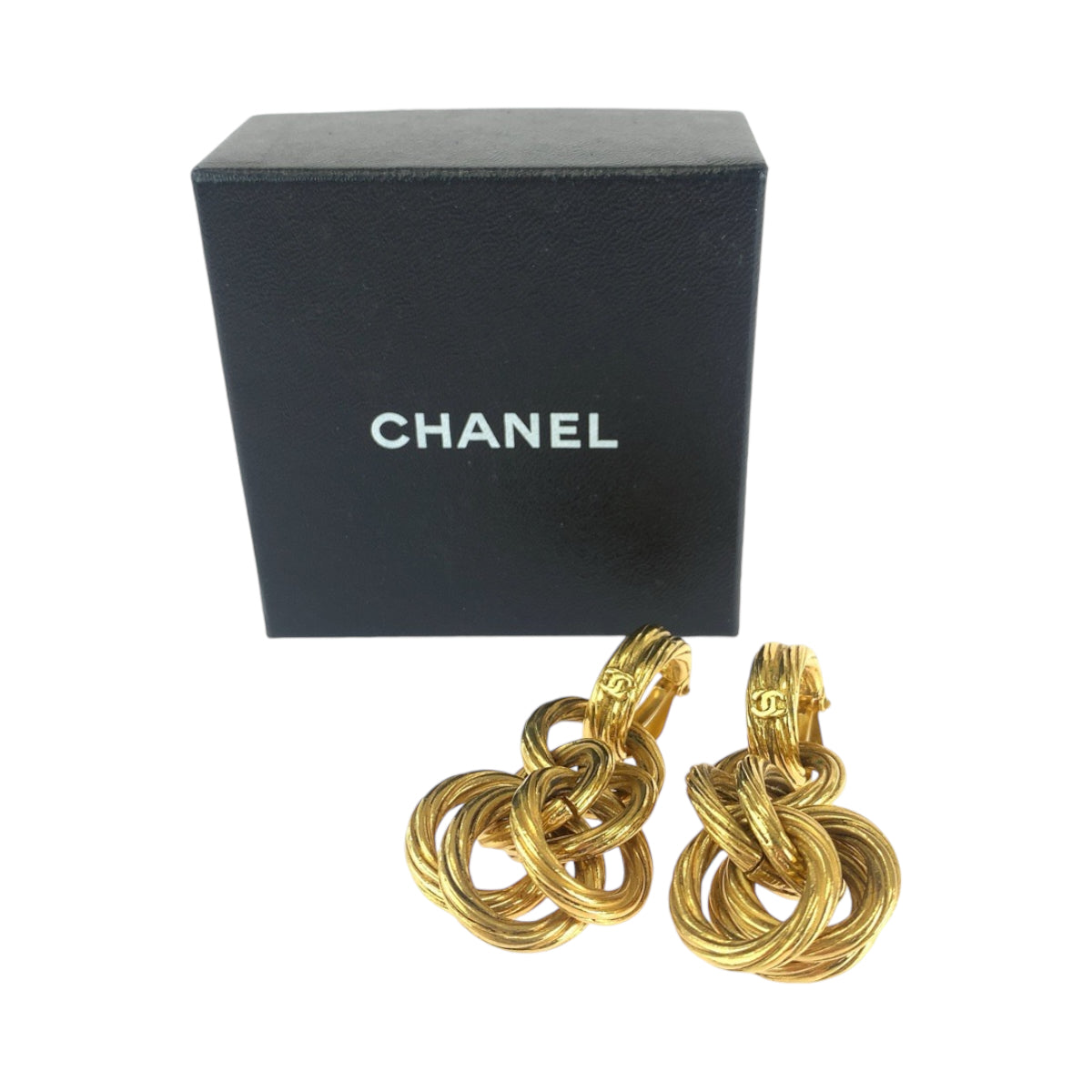 13765
CHANEL シャネル ヴィンテージ チェーンリング ココマーク ゴールド メッキ イヤリング 95 P刻印 レディース