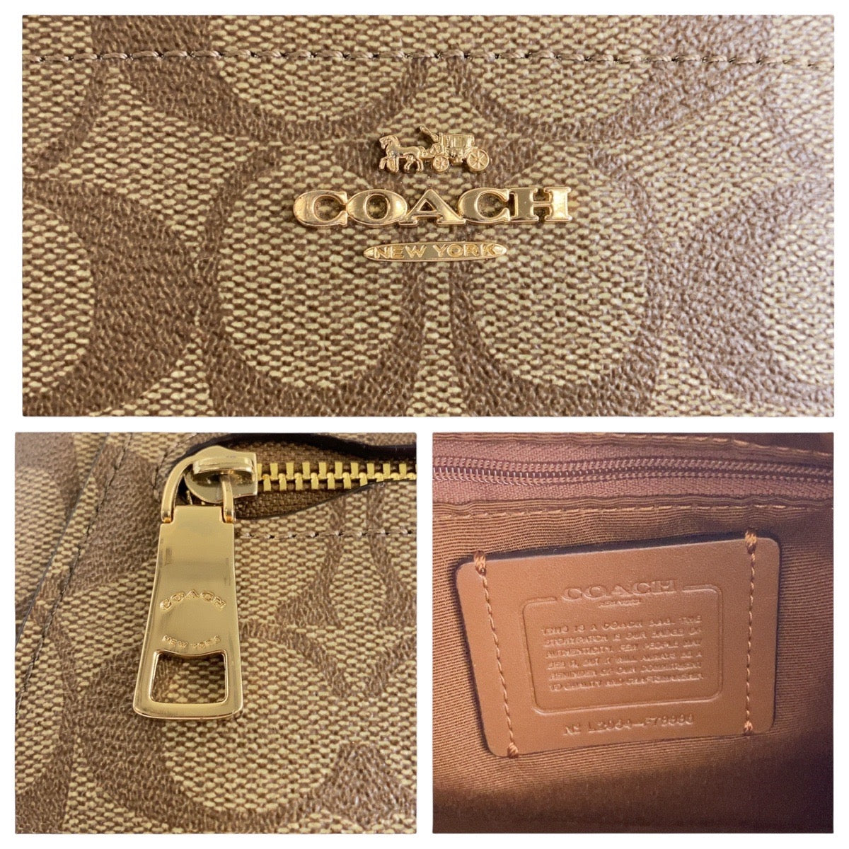 13805
COACH コーチ シグネチャー ブラウン ベージュ ゴールド金具 PVC / レザー ハンドバッグ ショルダーバッグ 2way レディース