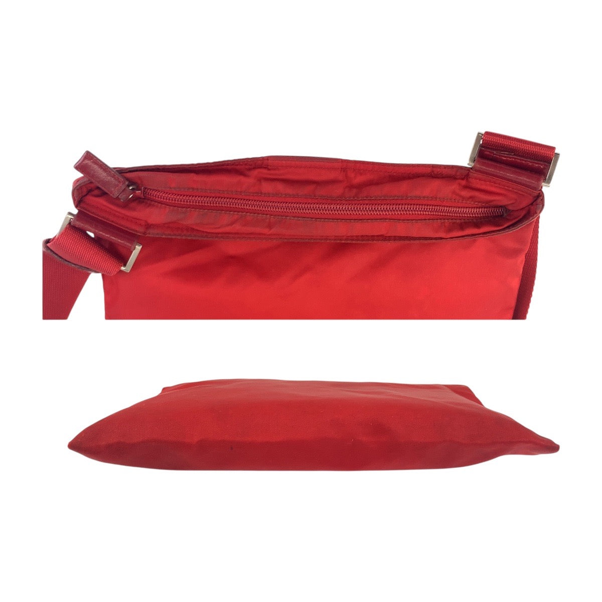 13811
PRADA プラダ テスート 三角ロゴプレート レッド シルバー金具 ナイロン 斜め掛け ショルダーバッグ レディース