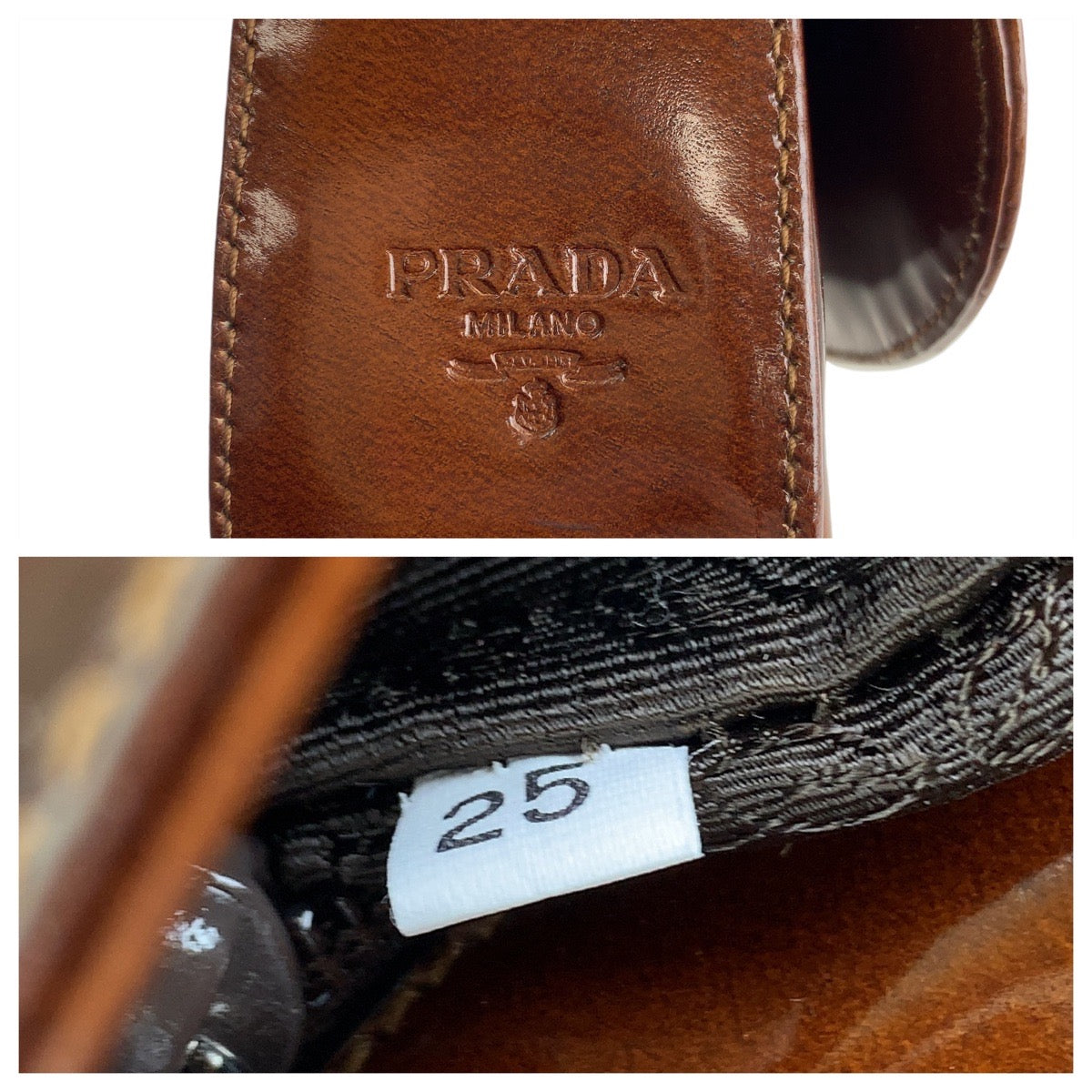 13813
PRADA プラダ ブラウン パテントレザー ショルダーバッグ レディース