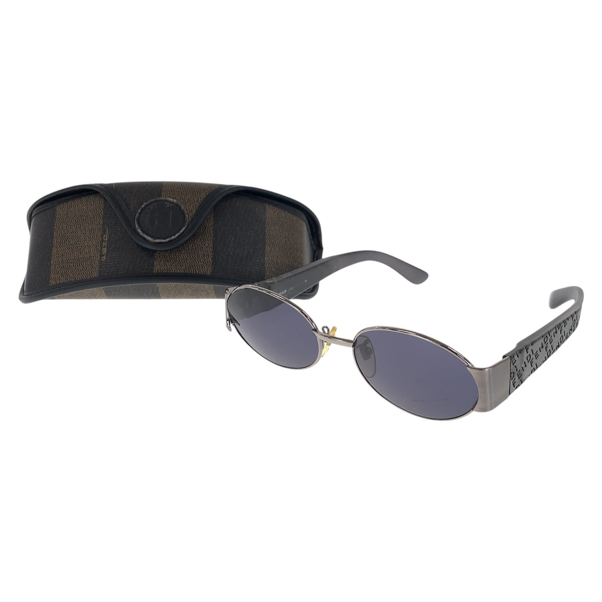14263
FENDI フェンディ ブラック 黒 クリア シルバー金具 プラスチック / メタル MOD.SL7179 52 COL.614 サングラス 男女兼用 ラウンド メンズ AB11