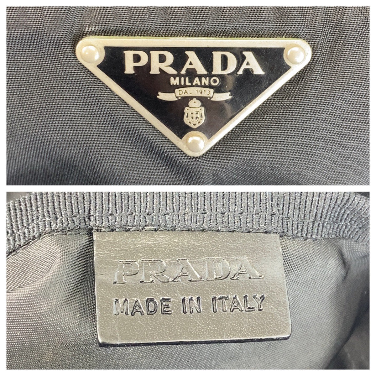 14284
PRADA プラダ テスート 三角ロゴプレート ブラック 黒 シルバー金具 ナイロン / レザー トートバッグ ショルダーバッグ レディース