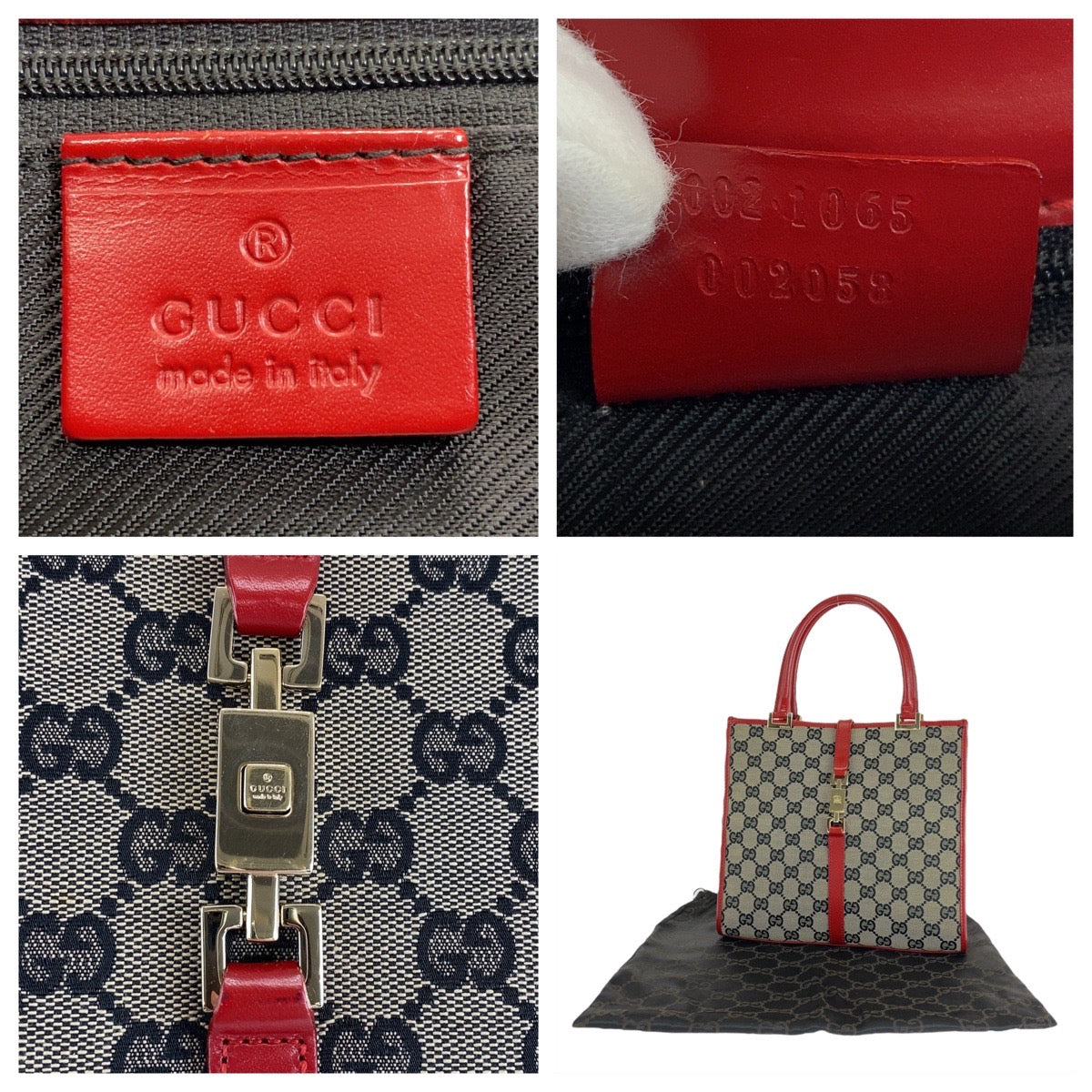 14286
GUCCI グッチ ジャッキー レッド グレー ゴールド金具 GGキャンバス / レザー 002 1065 トートバッグ ハンドバッグ レディース