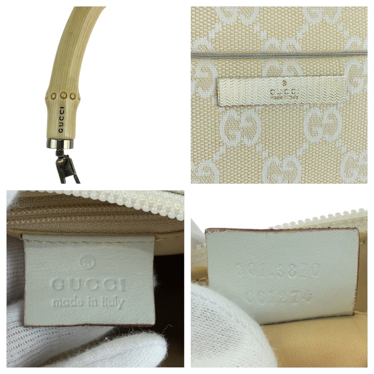 14306
GUCCI グッチ バンブー ホワイト シルバー金具 GGキャンバス / バンブー 001 3870 ショルダーバッグ レディース