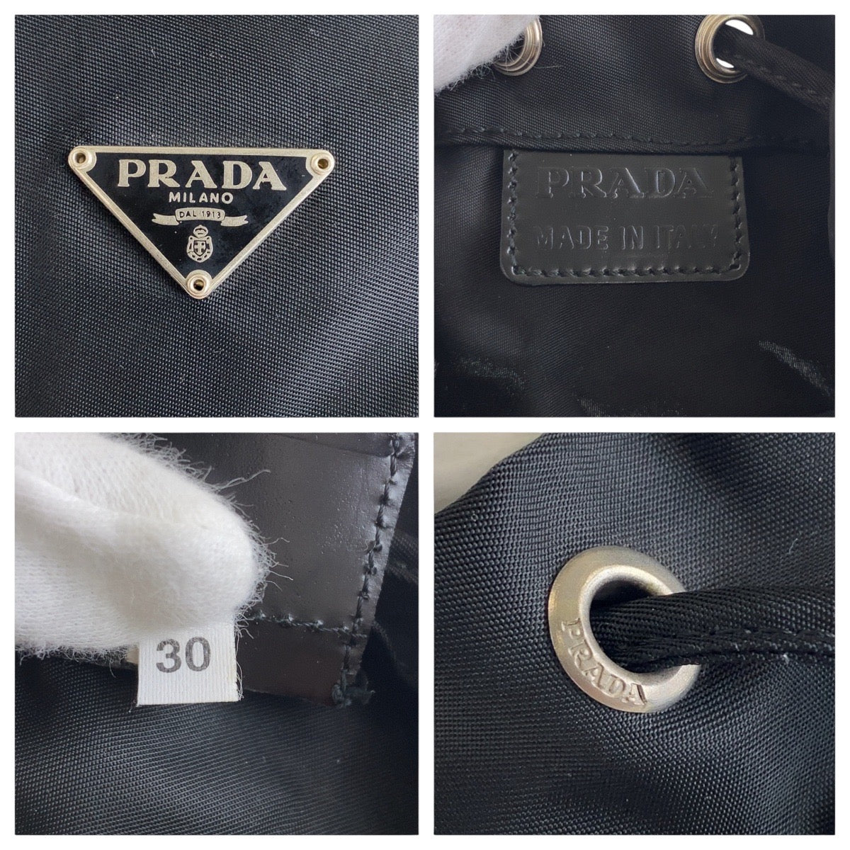 PRADA Tessuto Triangle Logo Plate Black Silver Hardware Nylon Pouch Drawstring Pouch Women's