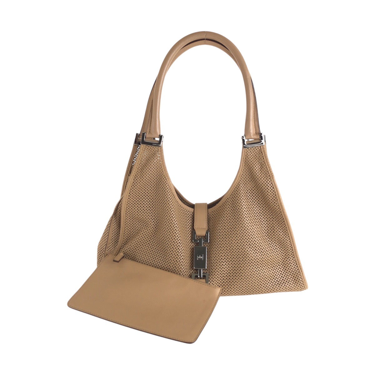 13852
GUCCI グッチ ジャッキー ベージュ シルバー金具 パンチングレザー 1719 ショルダーバッグ レディース