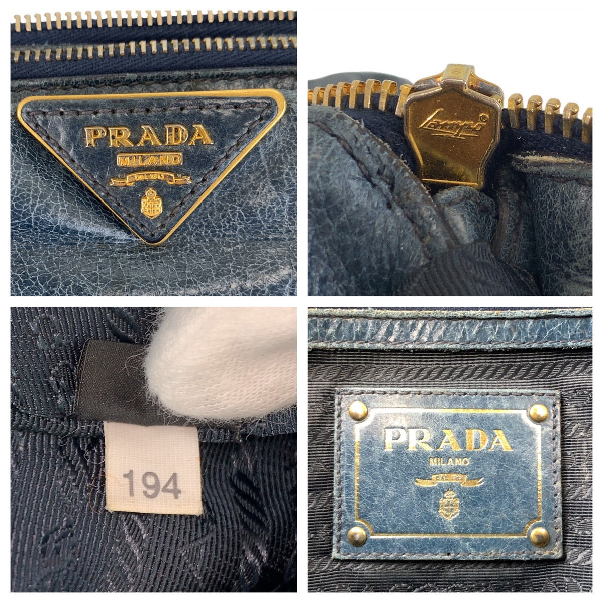 13857
PRADA プラダ 三角ロゴプレート ブルー / レザー ハンドバッグ トートバッグ ショルダーバッグ レディース