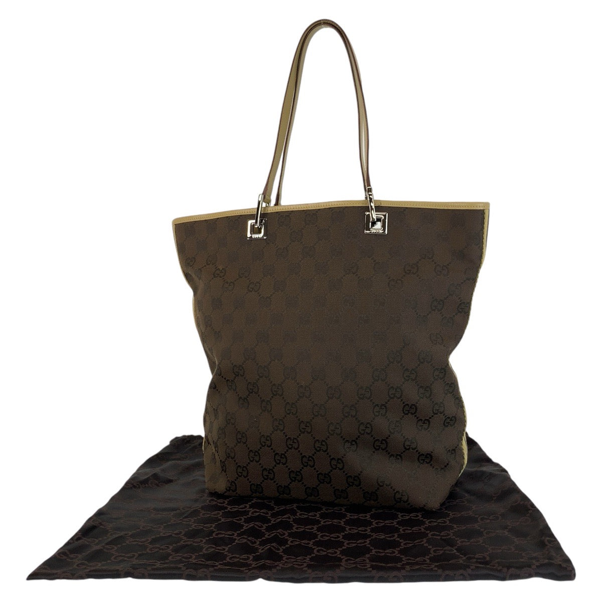 13868
GUCCI グッチ ブラウン ベージュ シルバー金具 GGキャンバス / レザー 31243 トートバッグ ショルダーバッグ レディース