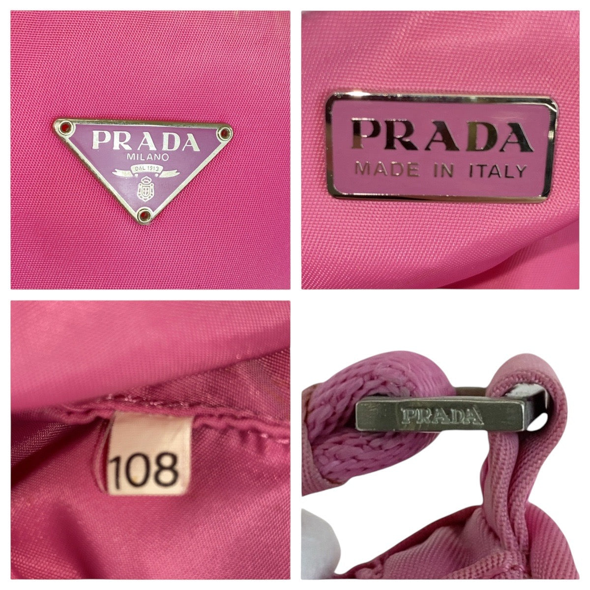13870
PRADA プラダ テスート 三角ロゴプレート ピンク シルバー金具 ナイロン ハンドバッグ アクセサリーポーチ レディース