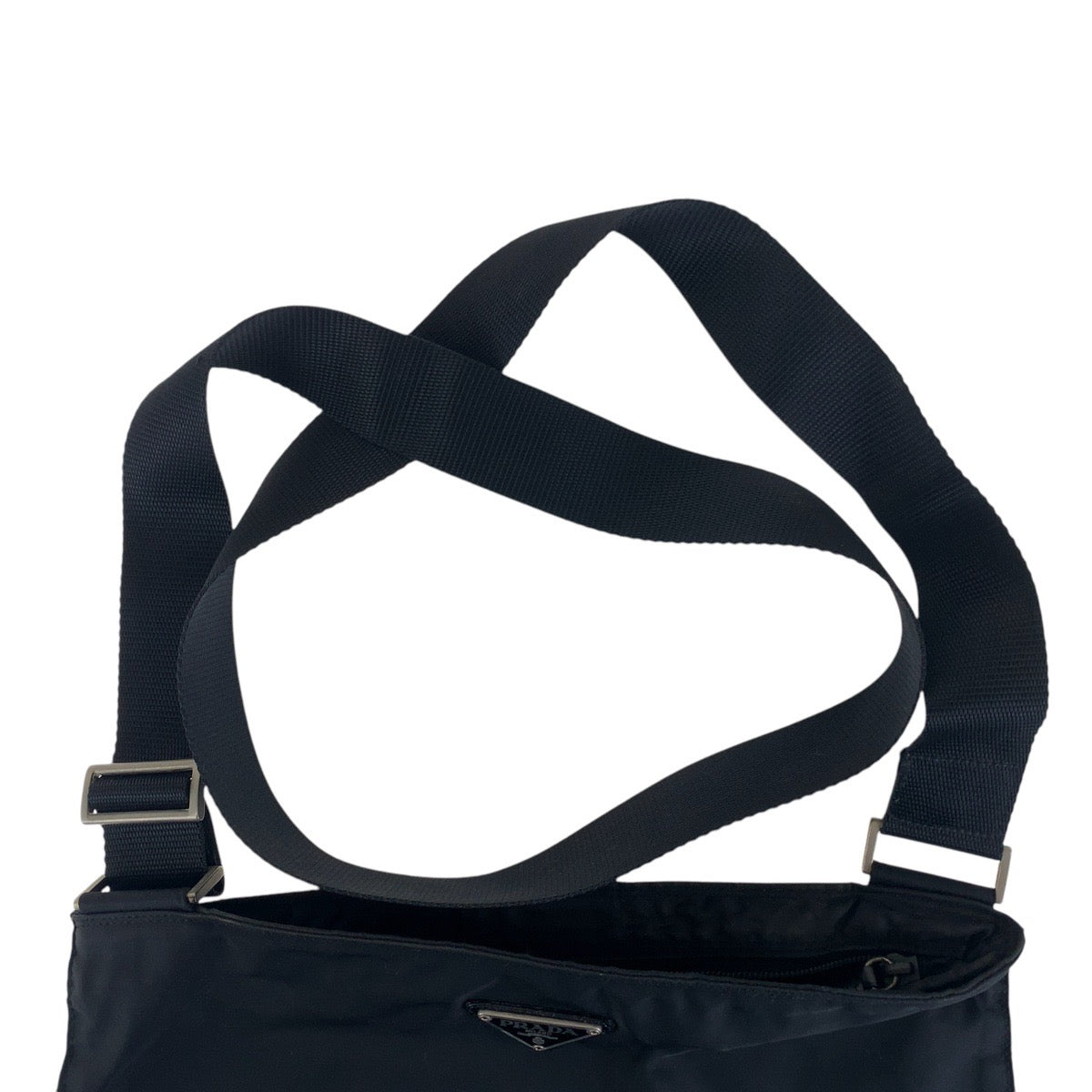 14365
PRADA プラダ テスート 三角ロゴプレート ブラック 黒 シルバー金具 ナイロン ショルダーバッグ ポシェット メンズ
