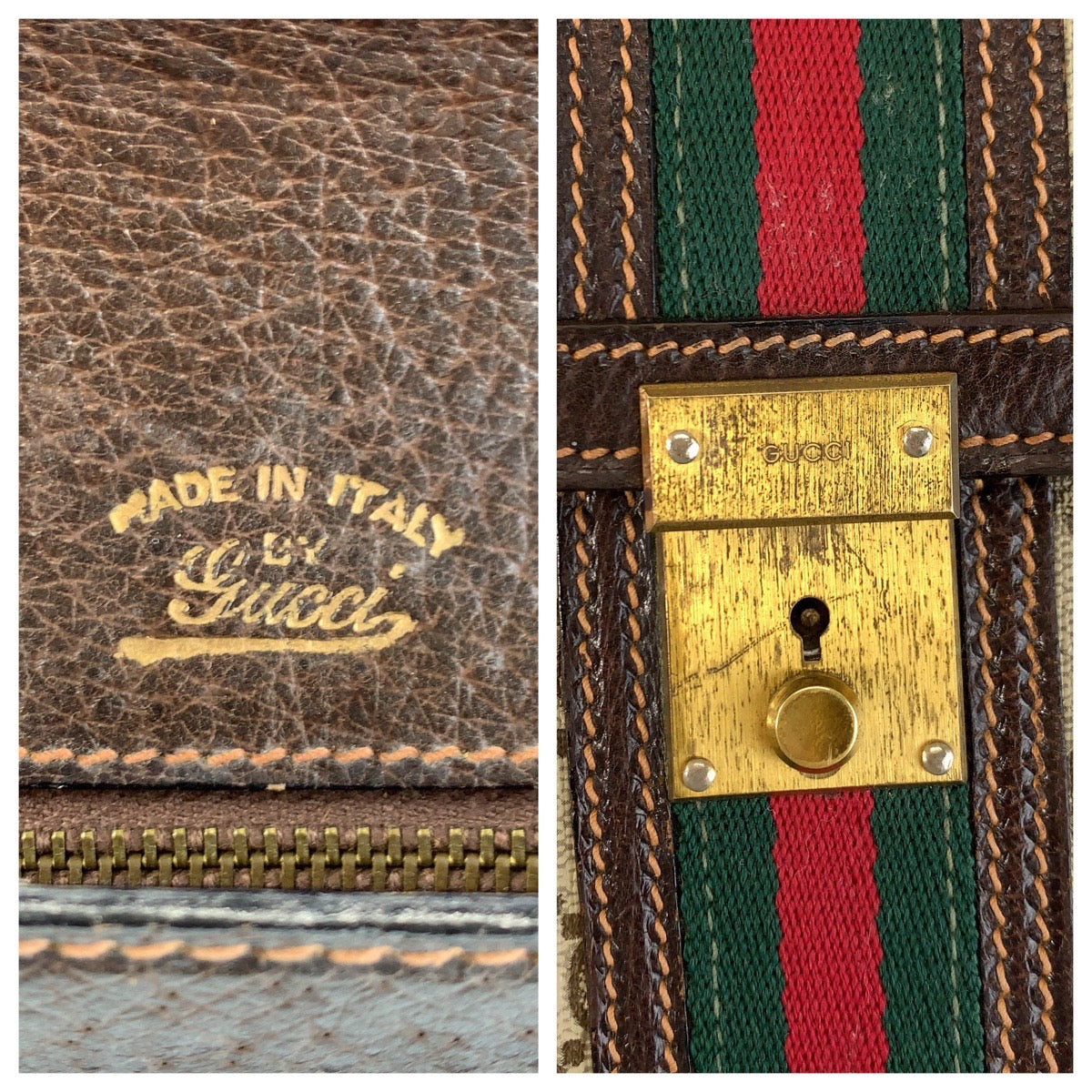 13875
GUCCI グッチ シェリーライン ベージュ ブラウン ゴールド金具 PVC / レザー クラッチバッグ セカンドバッグ レディース