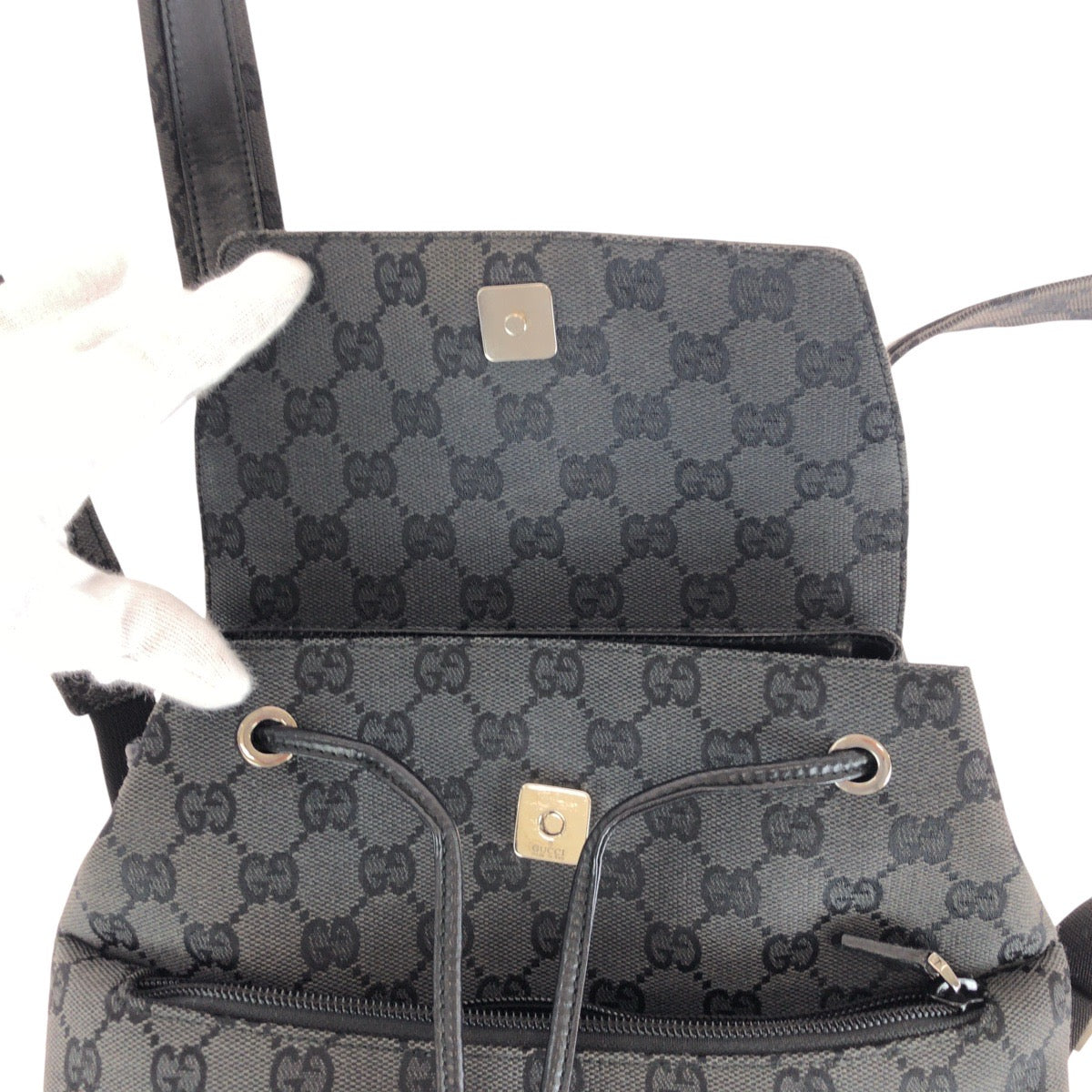 14387
GUCCI グッチ ブラック 黒 シルバー金具 GGキャンバス / レザー 003 0242 リュック・デイパック バックパック レディース