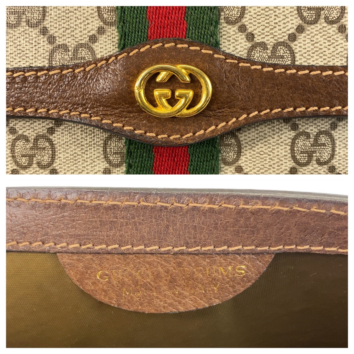 14391
GUCCI グッチ シェリーライン インターロッキング ブラウン ゴールド金具 PVC / レザー クラッチバッグ セカンドバッグ レディース