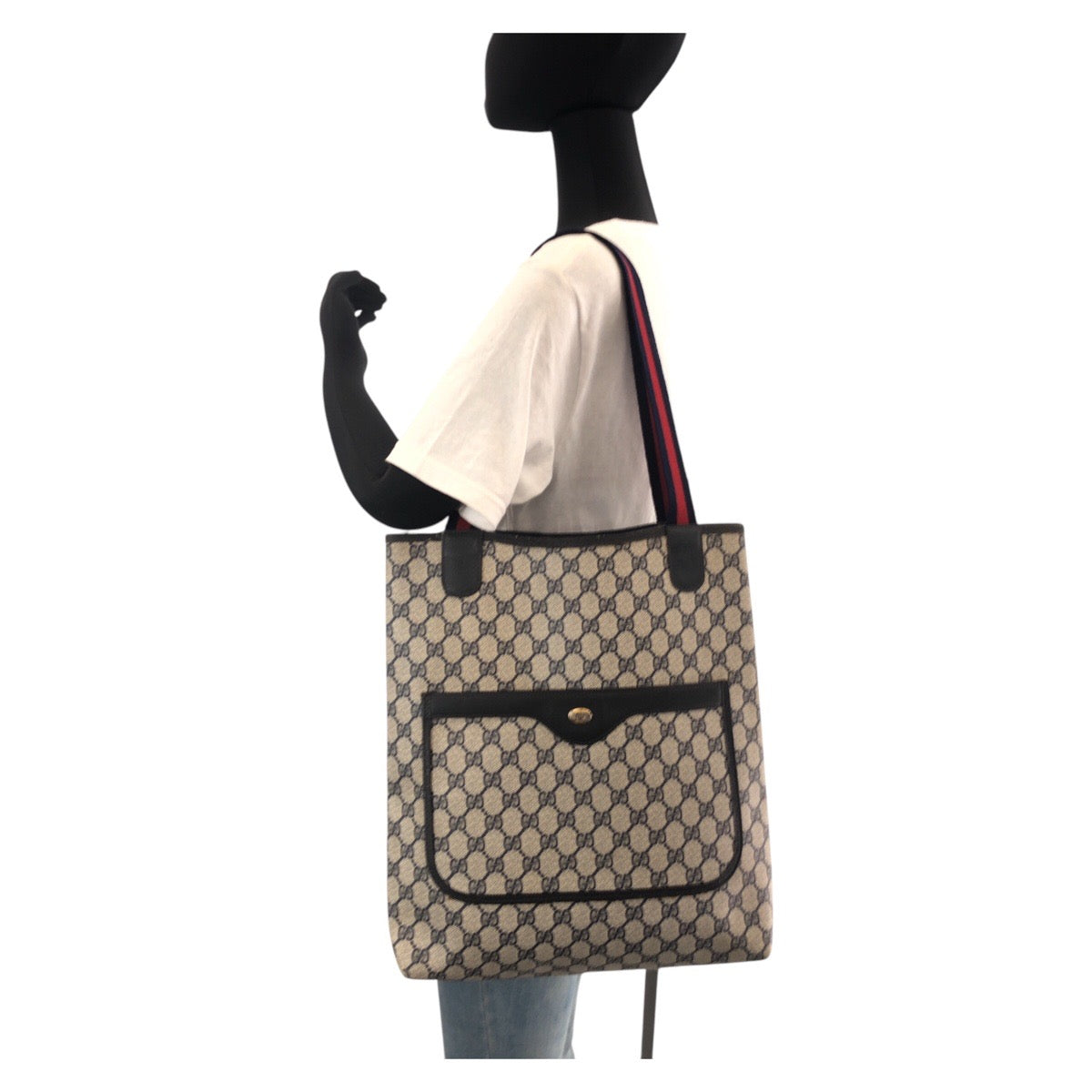 13913
GUCCI グッチ ヴィンテージ シェリーライン オールドグッチ グレー ネイビー PVC 39 02 003 トートバッグ ショルダーバッグ レディース