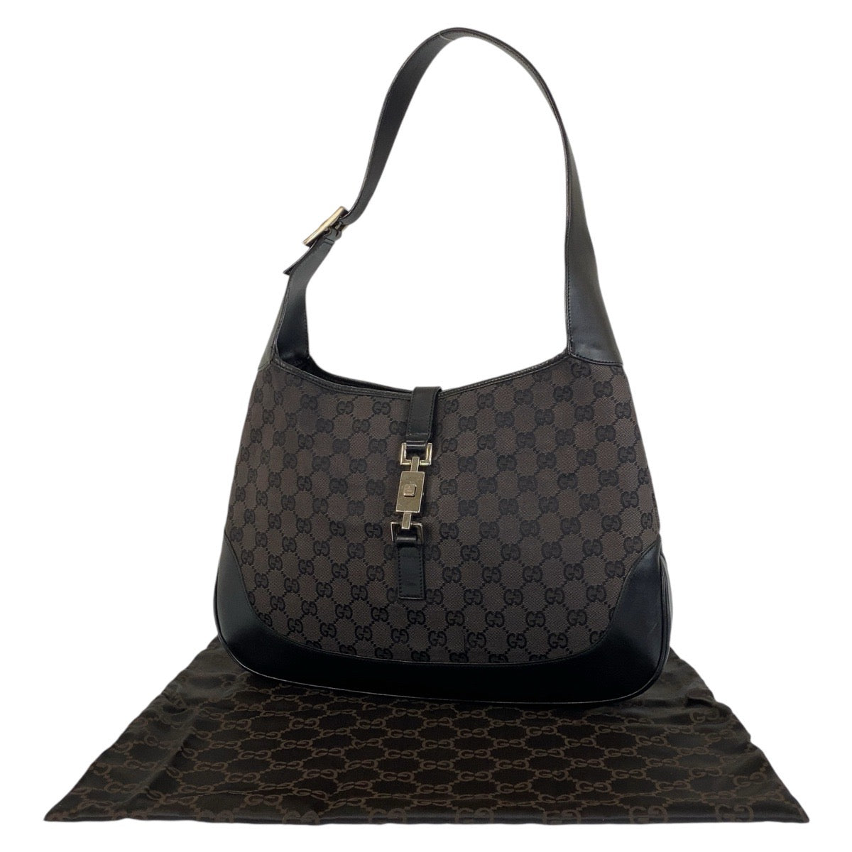 14406
GUCCI グッチ ジャッキー ブラック 黒 シルバー金具 GGキャンバス / レザー 001 3346 ホーボー ショルダーバッグ レディース