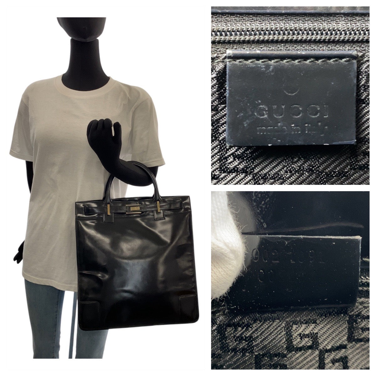 14412
GUCCI グッチ ブラック 黒 ゴールド金具 レザー 002 1091 トートバッグ レディース