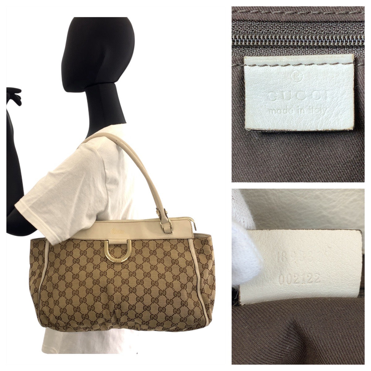 14417
GUCCI グッチ ベージュ ホワイト ゴールド金具 GGキャンバス / レザー 189831 トートバッグ ショルダーバッグ レディース