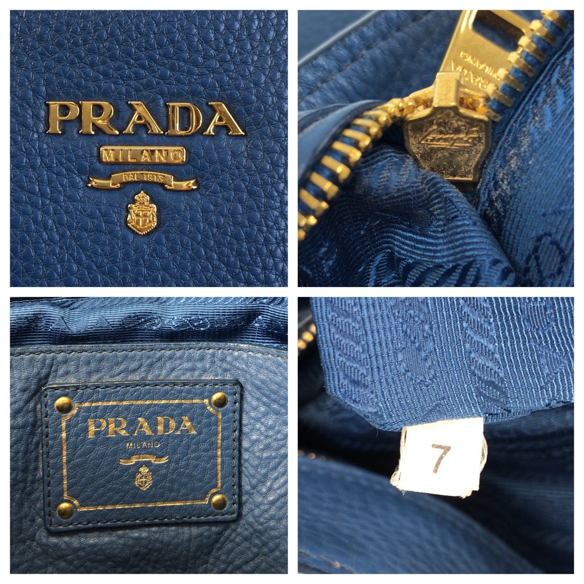 PRADA Prada Vatero Dino Blue Gold Hardware Leather Tote Bag Handbag Shoulder Bag 2way Women's