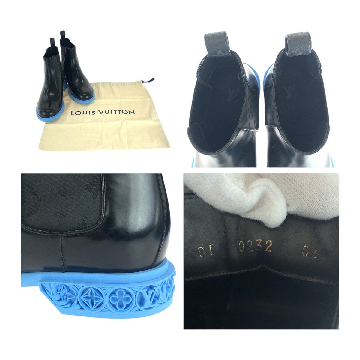 13955
LOUIS VUITTON ルイヴィトン モノグラム フォーマルディメンションライン サイズ表記8 1/2 ブラック ブルー レザー サイドゴアショートブーツ メンズ A42